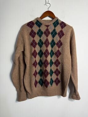 Vintage Pendleton Pure Virgin Wool Sweater Tan Plaid Mens Size L Grandpa Core